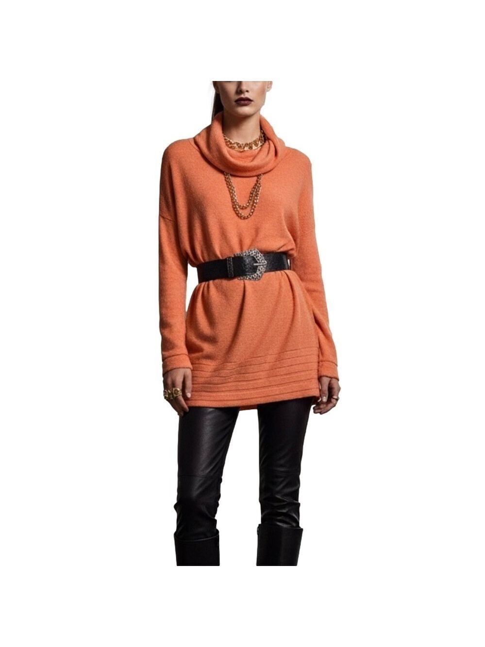 Cynthia Rowley 100% merino wool coral turtleneck tunic sweater dress S
